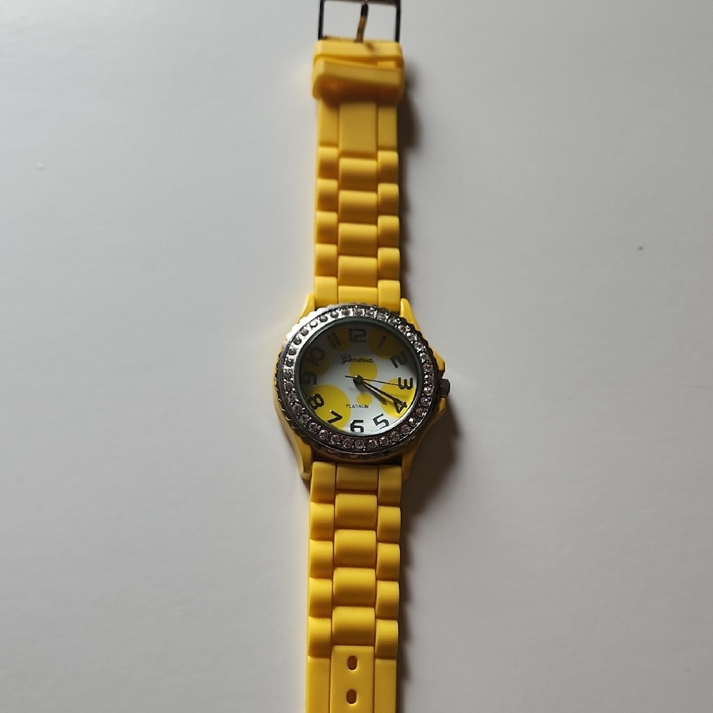 Yellow Geneva Watch with Rhinestone Bezel